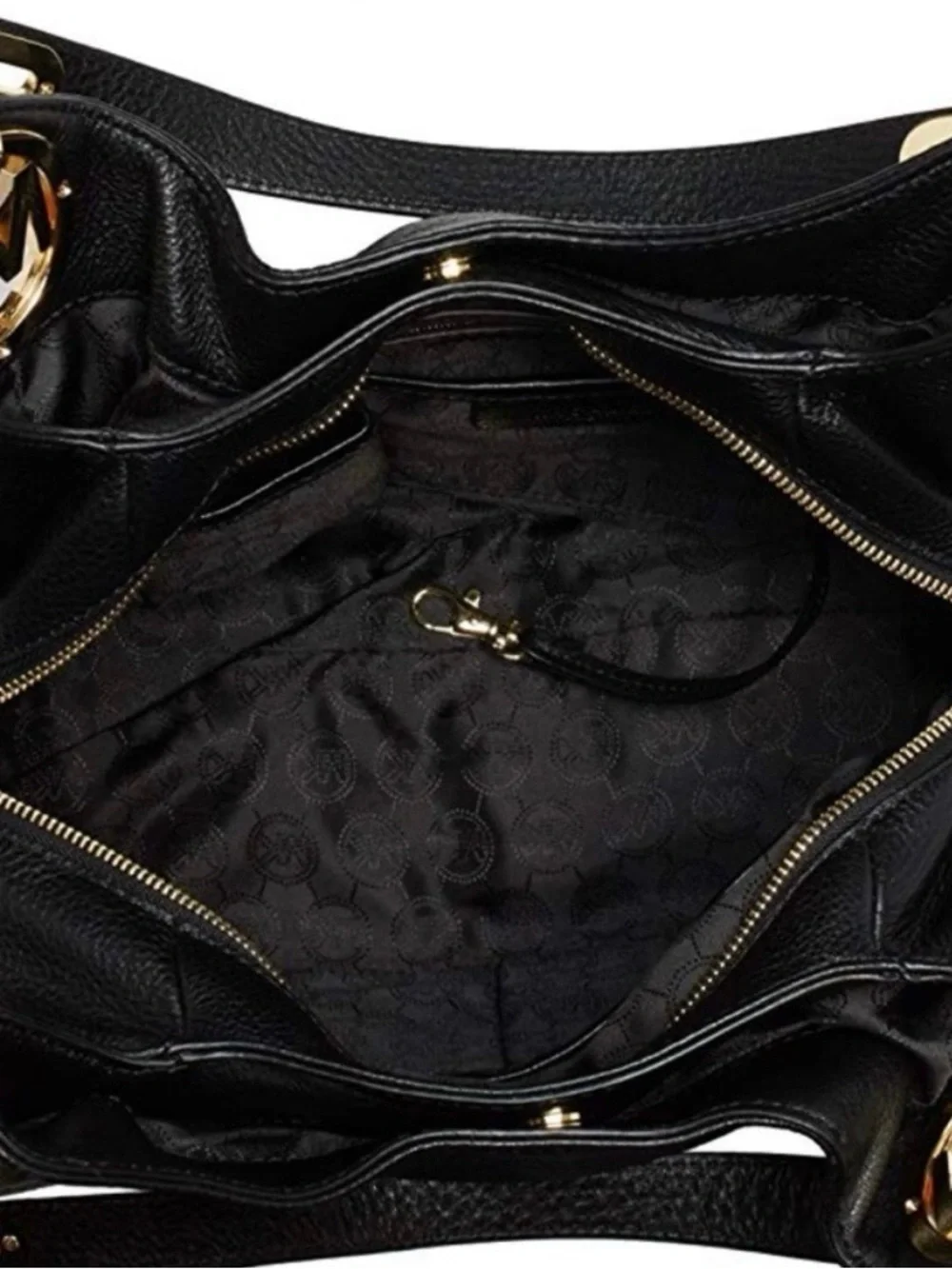 Michael Kors Black Pebbled Leather Fulton Hobo Shoulder Bag with Gold Hardware